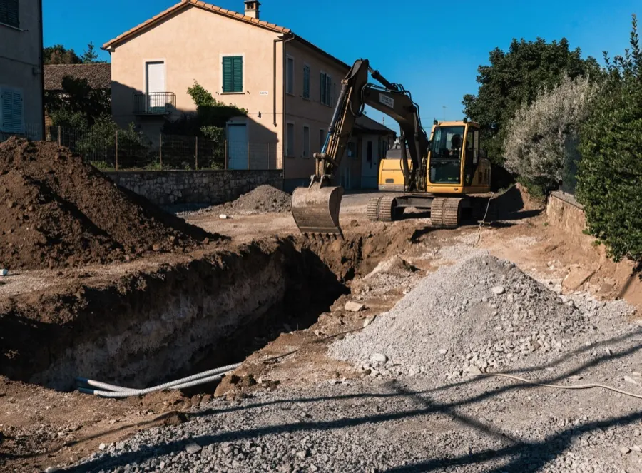 Scavo per sottoservizi lungo il perimetro dell’edificio
