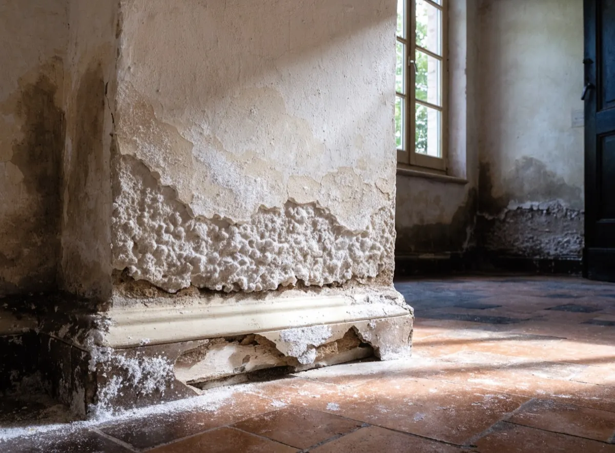 Intonaco che si sfarina alla base del muro per umidità di risalita